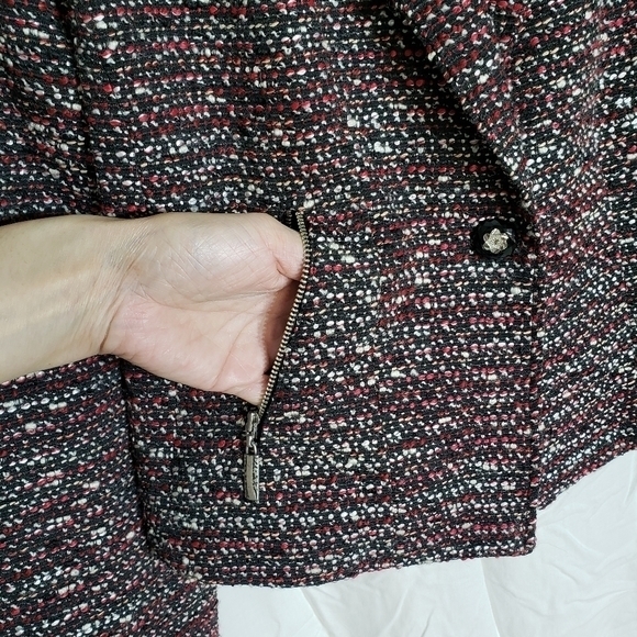 LOUBEN Boucle Tweed Wool Blend Cropped Blazer w Zippers SZ 12 - Picture 8 of 11